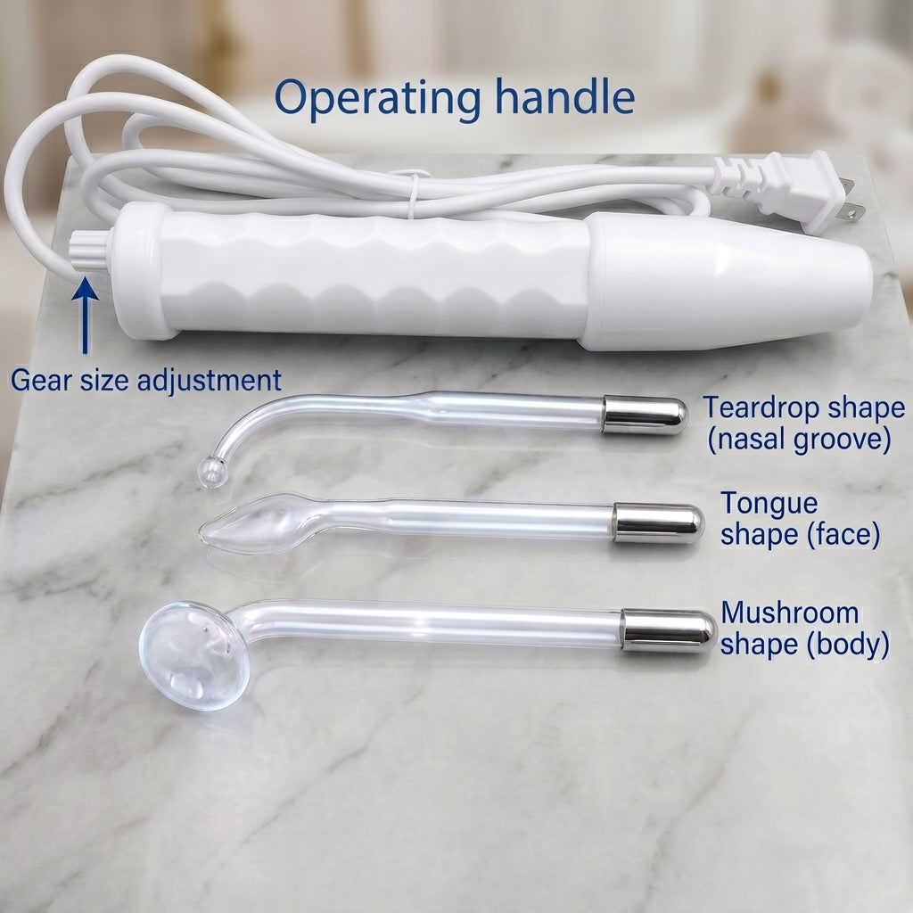 White Ozone High-Frequency Acne Therapy Device with three labeled gears.