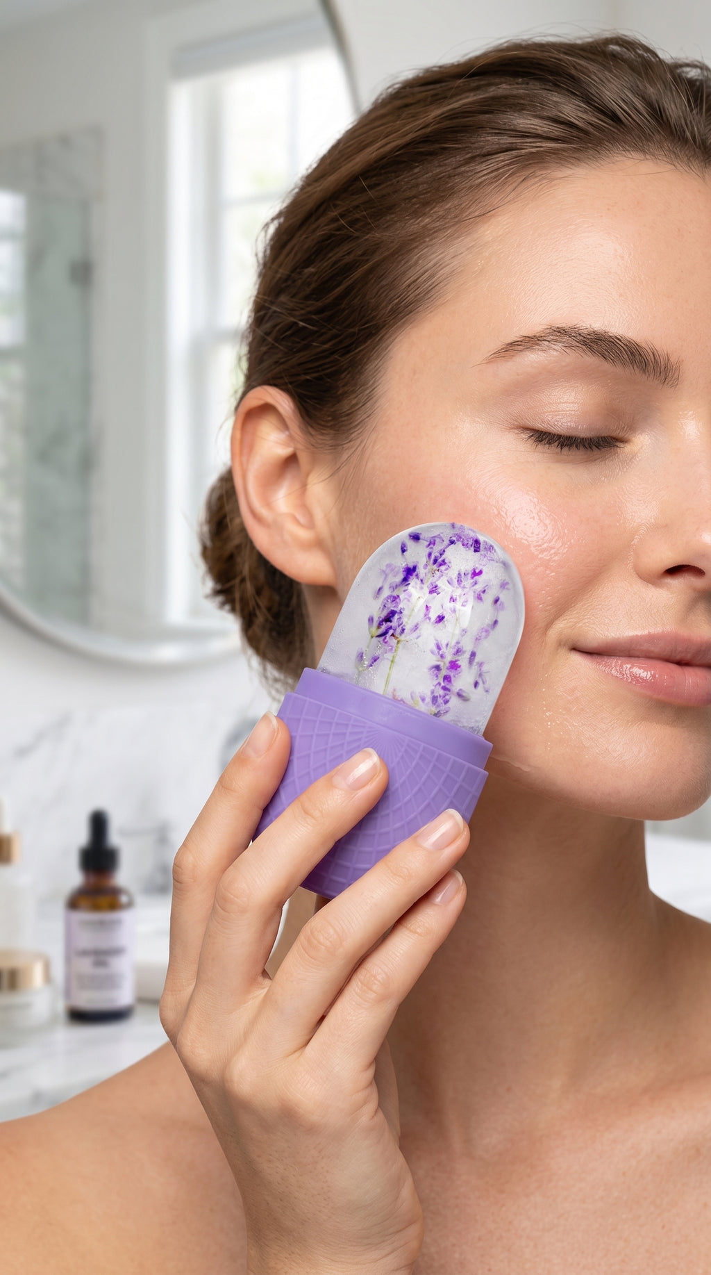 Rubbing Ice Purple Roller on face