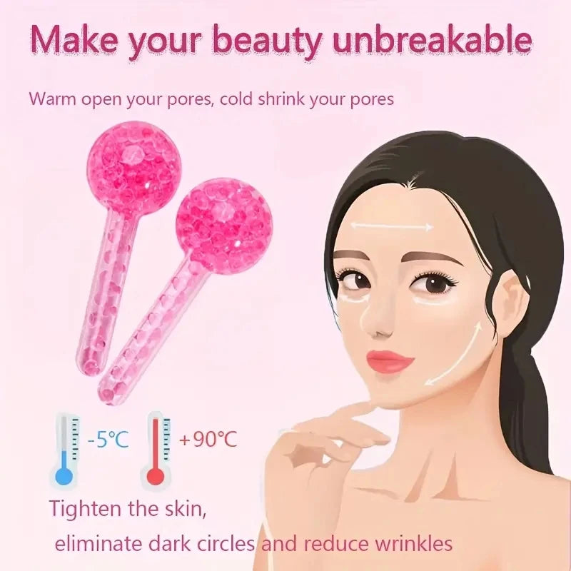 Illustration of a face with text and two pink globes