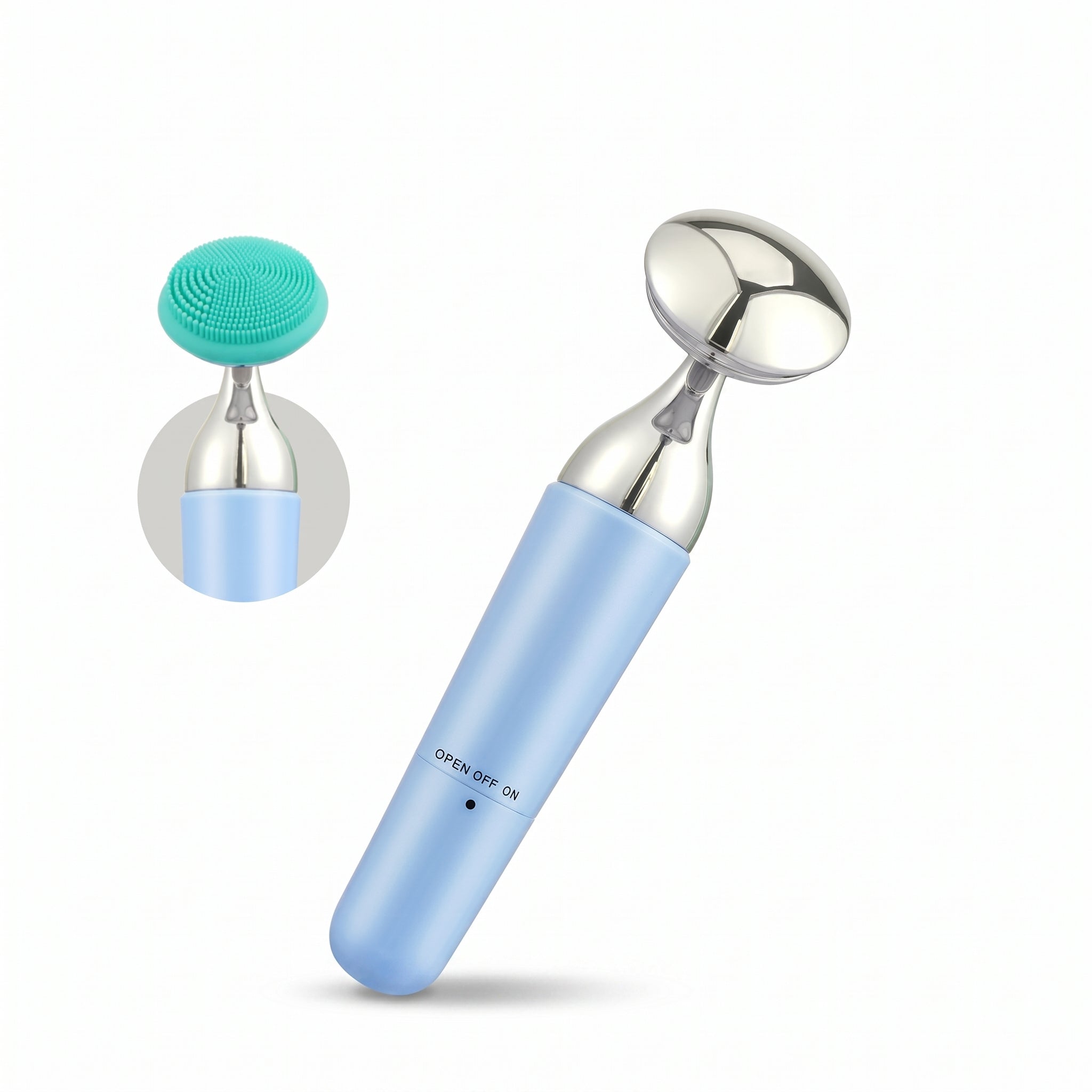 Blue Electric Cleansing & Massage Device with green brush 