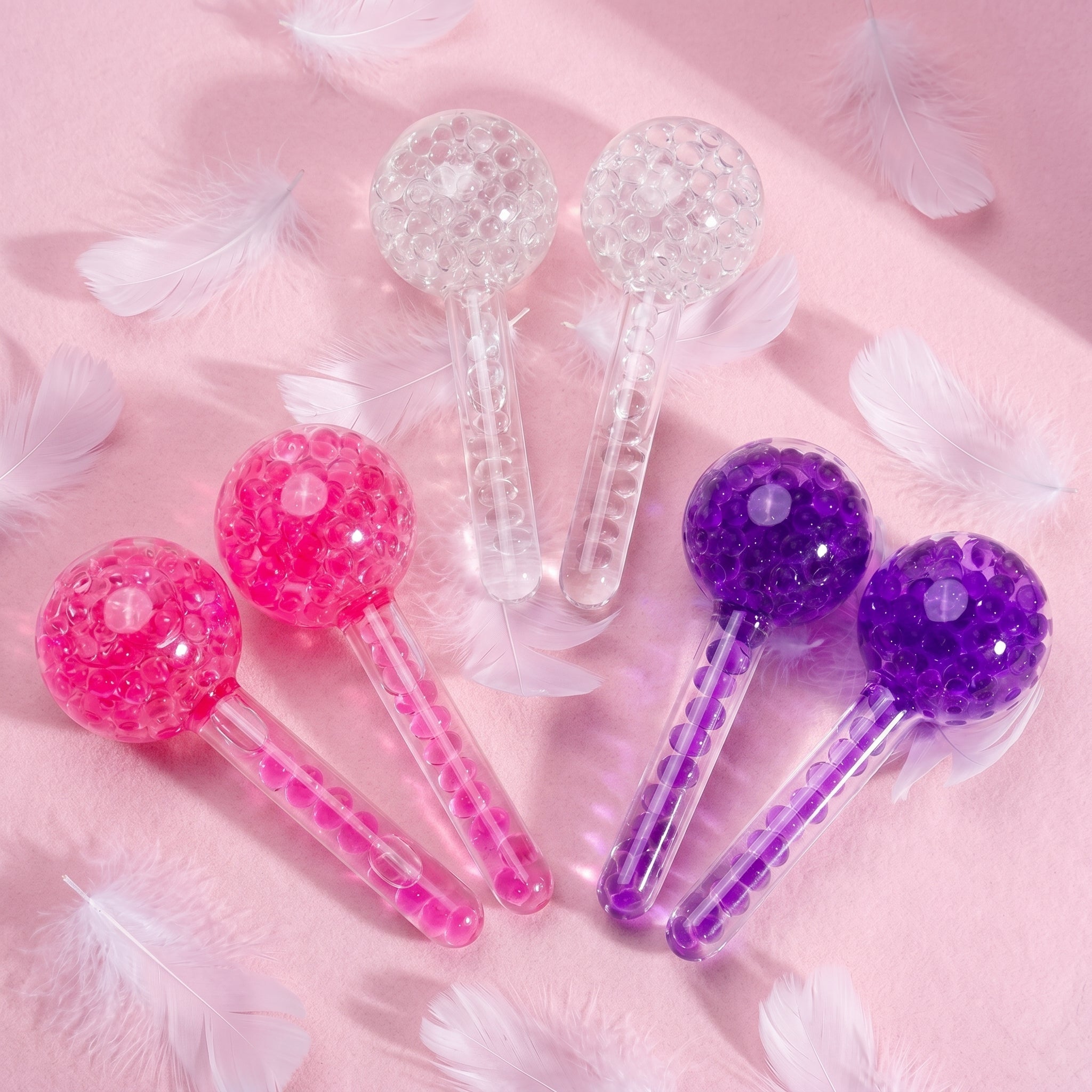 3 AuraSelf Cryo Facial Ice Globes pink, white and purple 