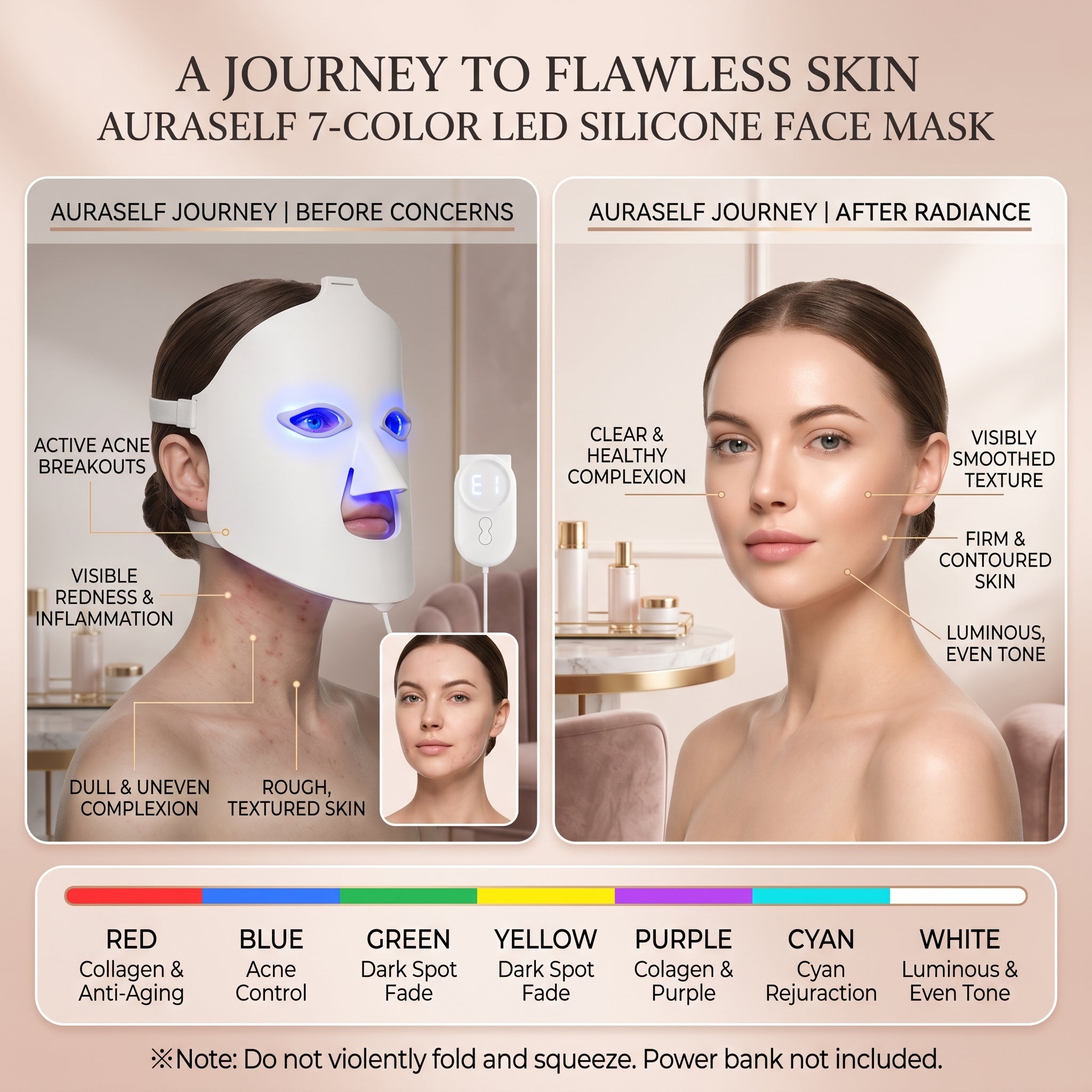 Journey to flawless skin using the 7-Color LED Face Mask