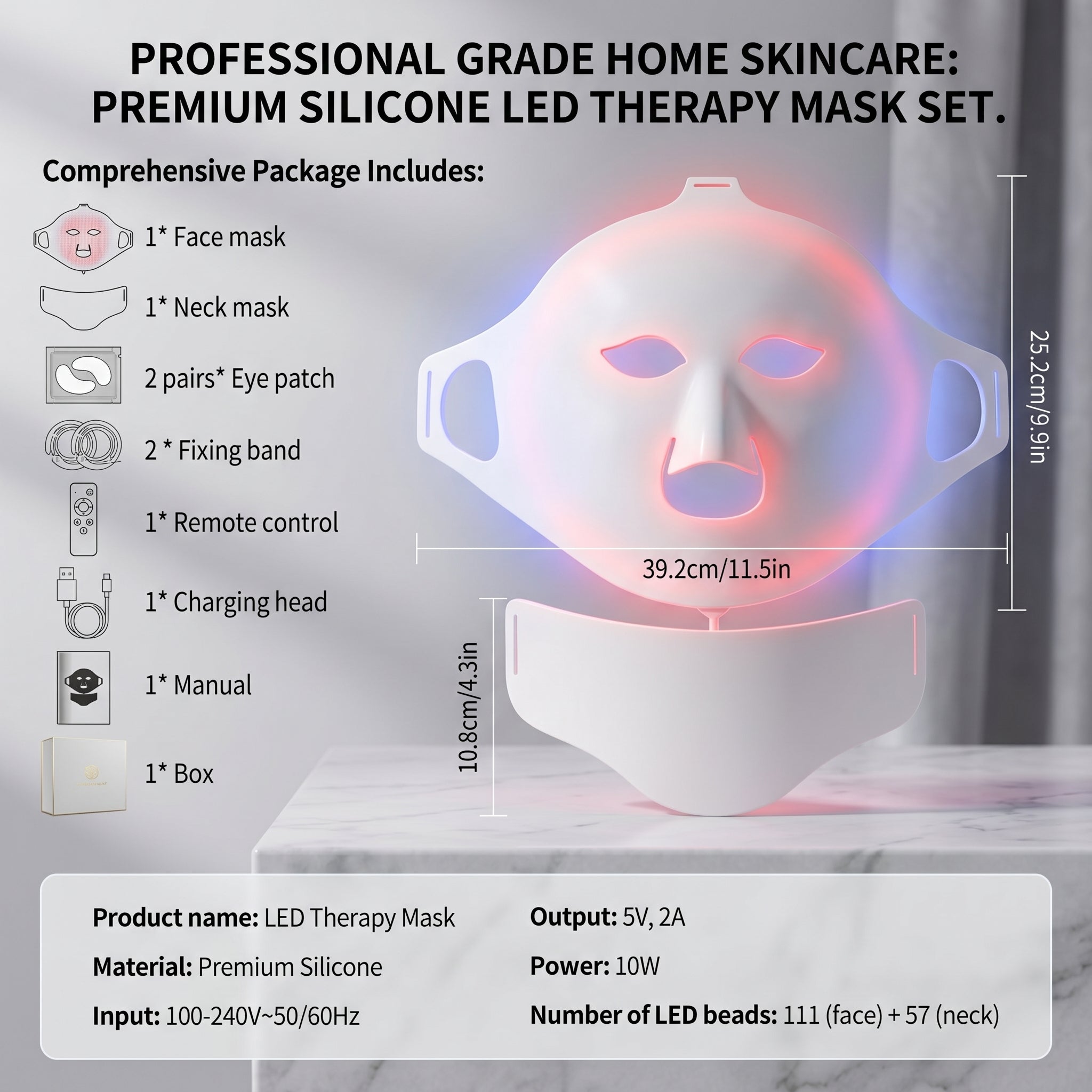 7-Color LED Face And Neck Mask set with features and specifications.