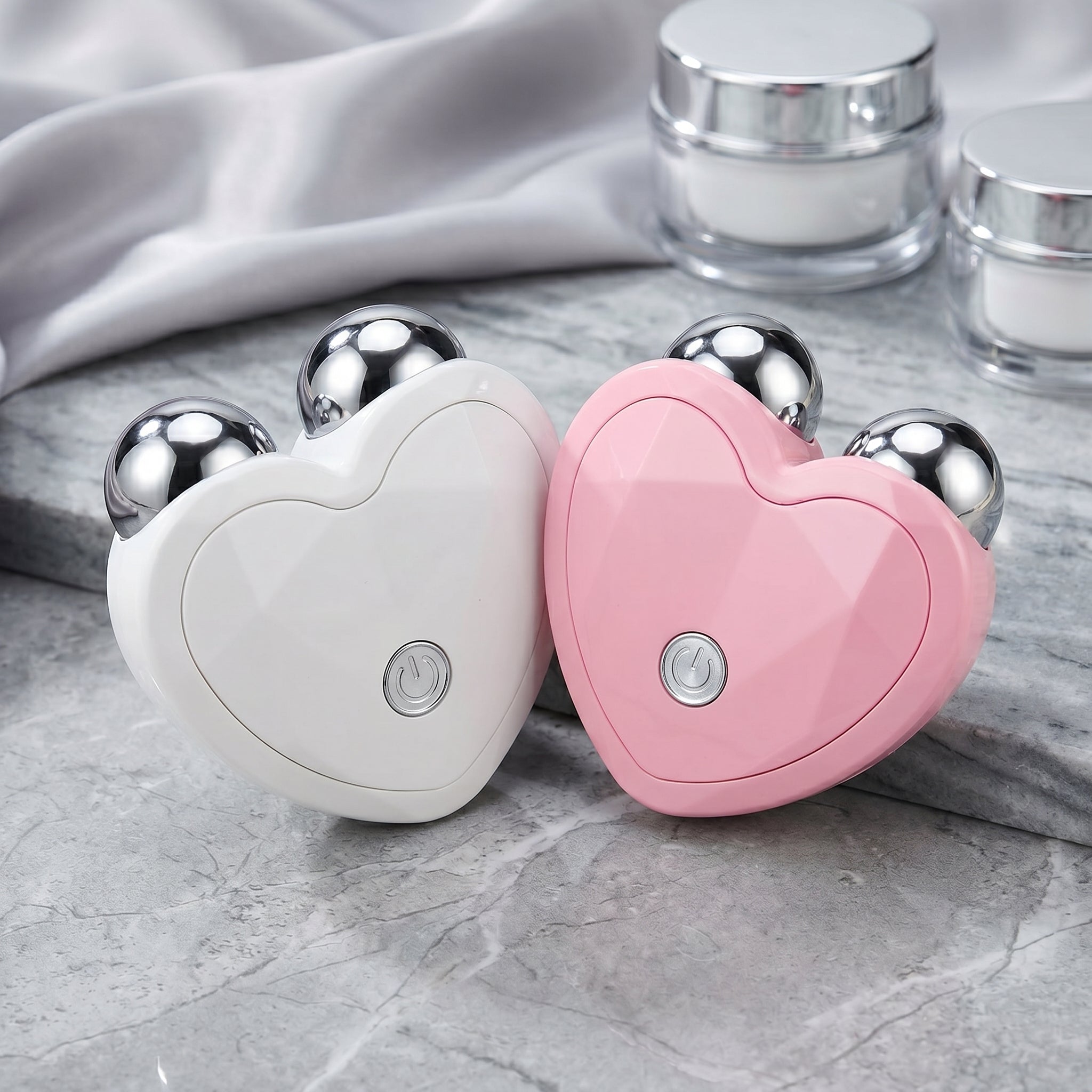 pink and white auraself microcurrent facial toning massager