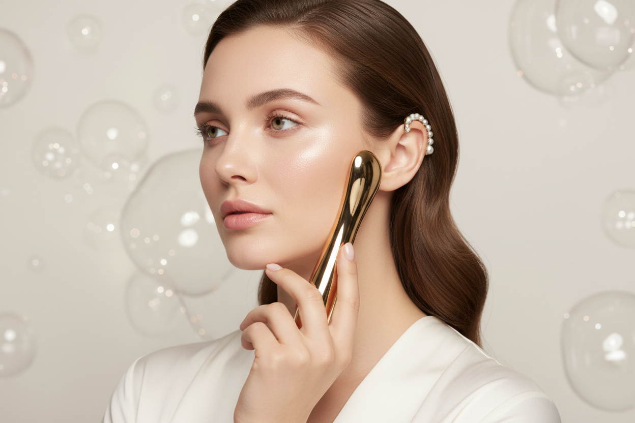 Model with facial sculpting device