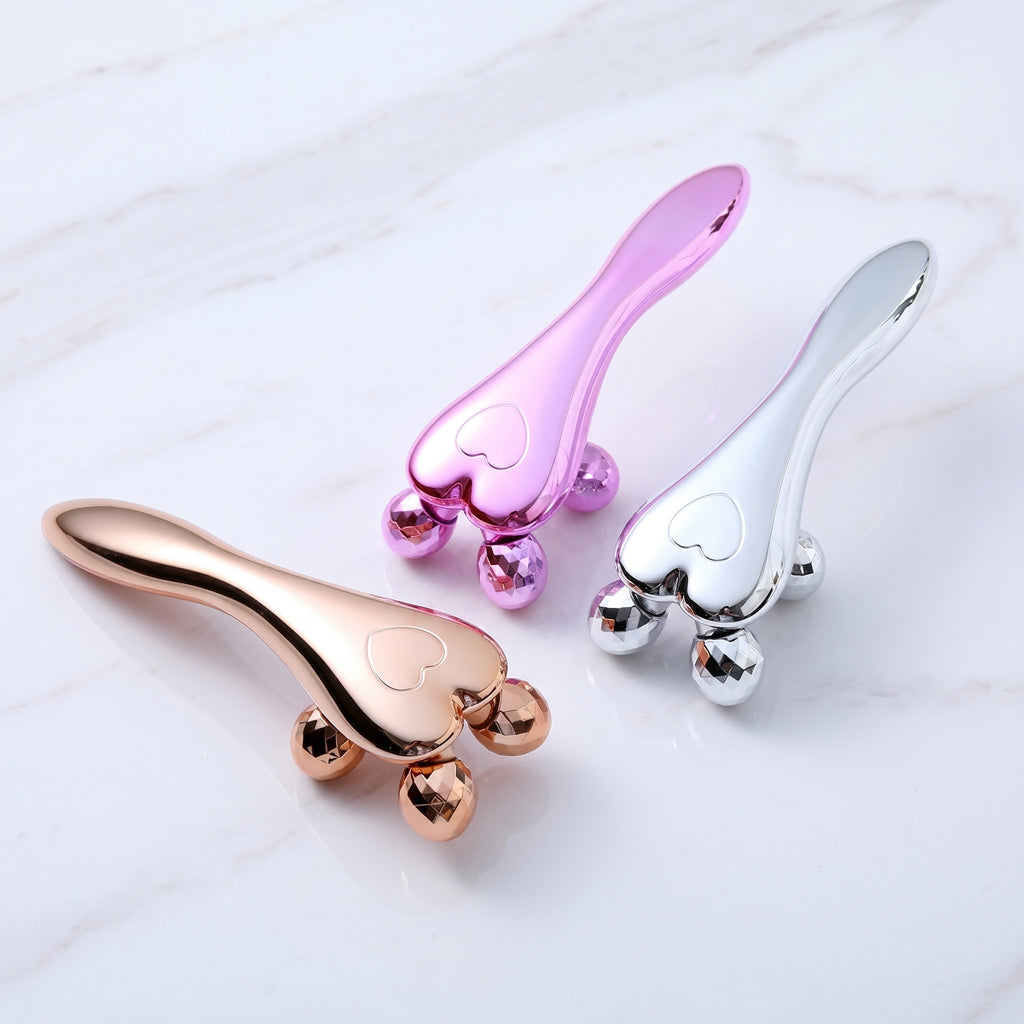 Pink, Gold And Silver V-Line 4D Facial Rollers for jawline slimming and lifting.