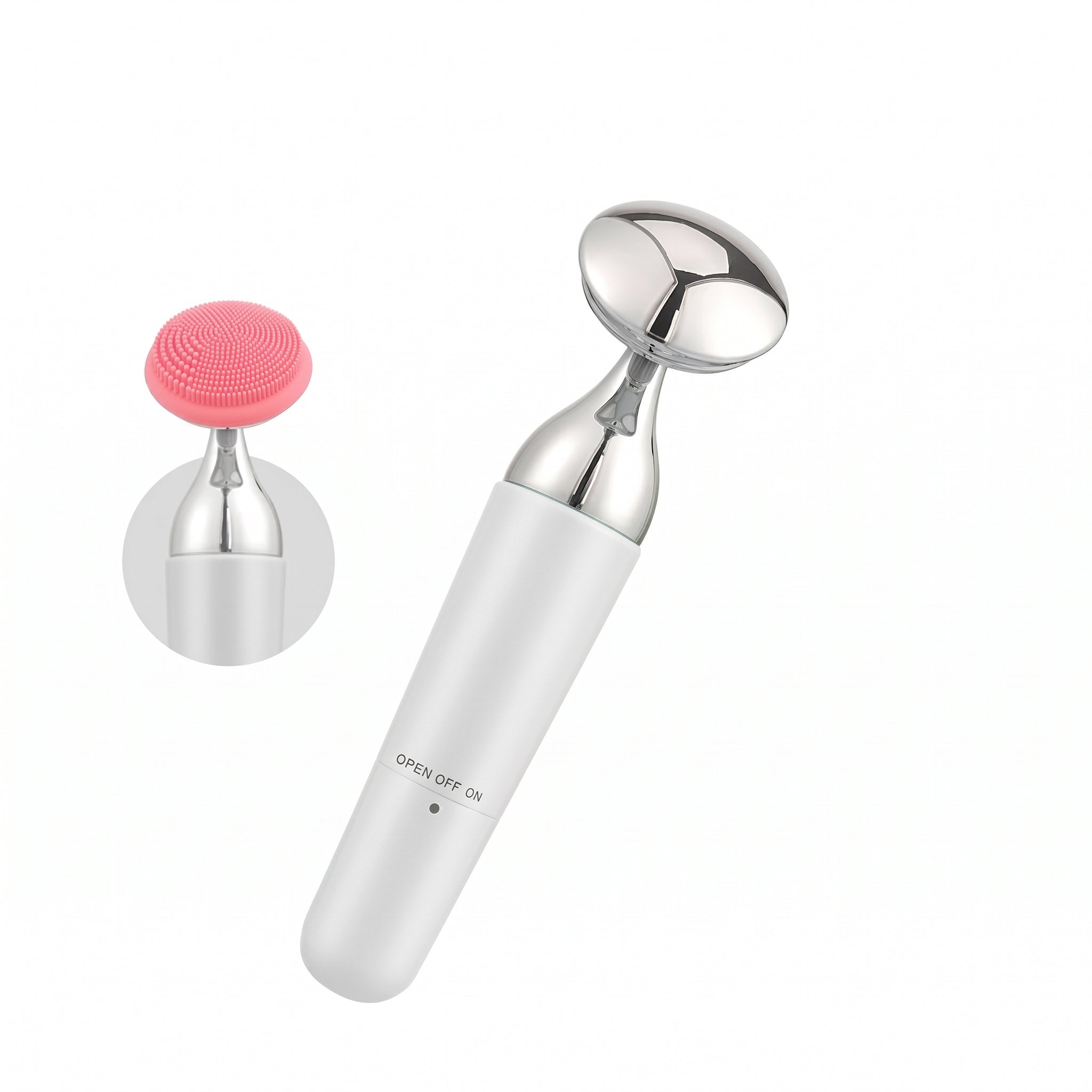 White Electric Cleansing & Massage Device with pink brush 