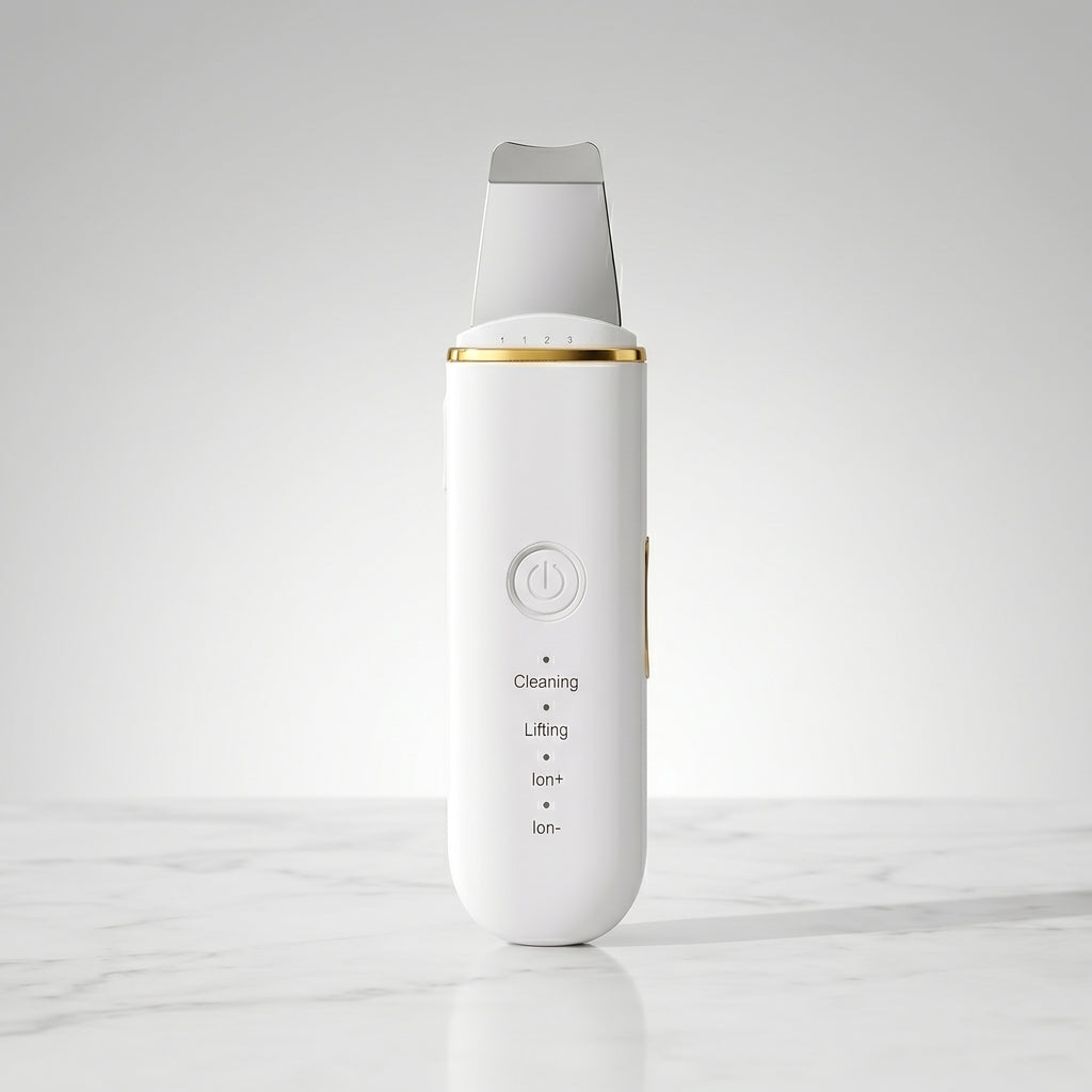 White AuraSelf Ultrasonic Facial Skin Scrubber
